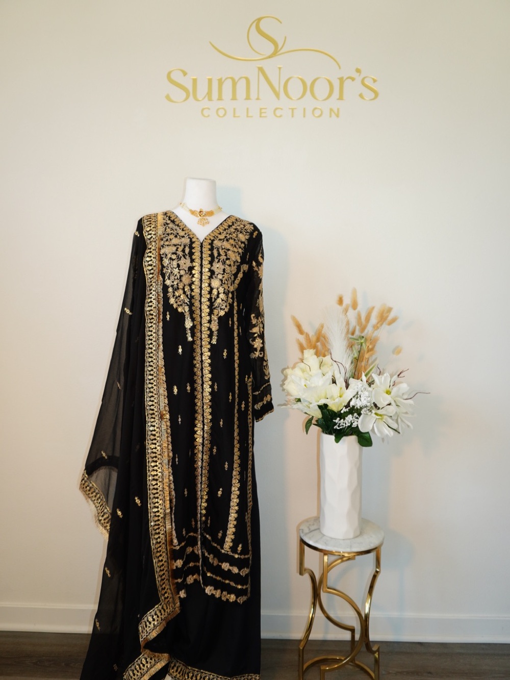 Black & Gold Embroidered Women's Dress